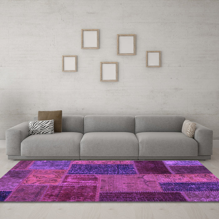Machine Washable Patchwork Purple Transitional Area Rugs in a Living Room, wshabs1263pur