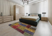 Abstract Red Brown Patchwork Rug in a Bedroom, abs1263