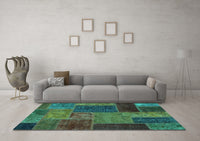 Machine Washable Patchwork Turquoise Transitional Rug, wshabs1263turq