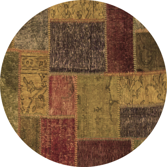 Round Machine Washable Patchwork Brown Transitional Rug, wshabs1263brn