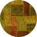 Round Patchwork Yellow Transitional Rug, abs1263yw