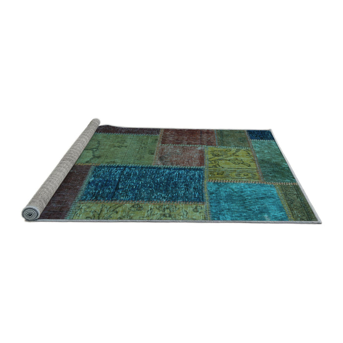 Sideview of Machine Washable Patchwork Light Blue Transitional Rug, wshabs1263lblu