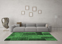 Machine Washable Patchwork Emerald Green Transitional Rug, wshabs1263emgrn