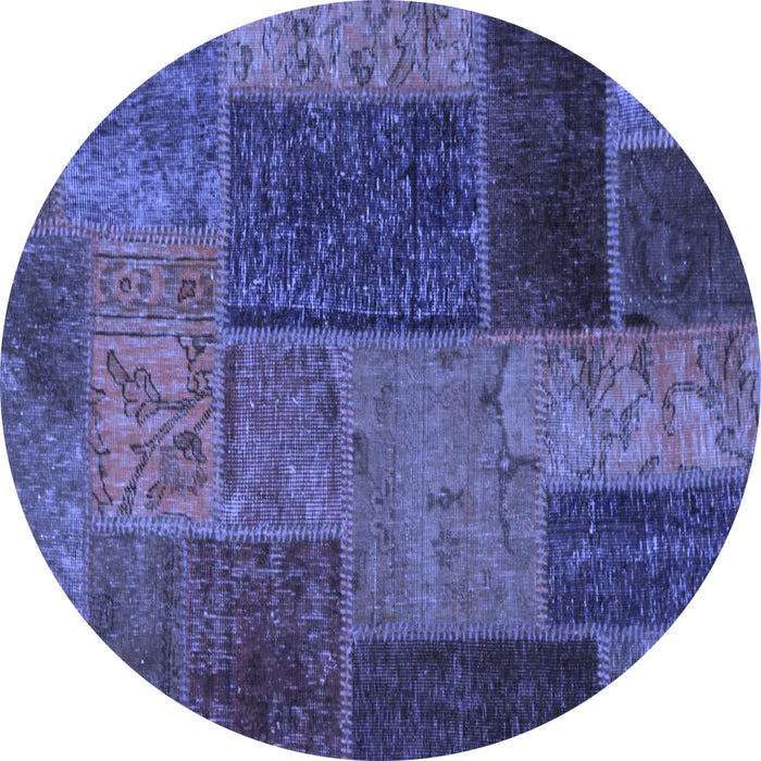 Round Machine Washable Patchwork Blue Transitional Rug, wshabs1263blu