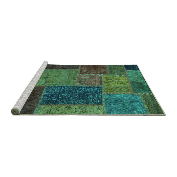 Sideview of Machine Washable Patchwork Turquoise Transitional Area Rugs, wshabs1263turq