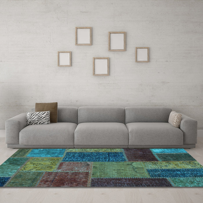 Machine Washable Patchwork Light Blue Transitional Rug in a Living Room, wshabs1263lblu