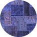 Round Patchwork Blue Transitional Rug, abs1263blu