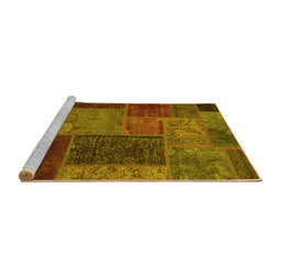 Sideview of Machine Washable Patchwork Yellow Transitional Rug, wshabs1263yw