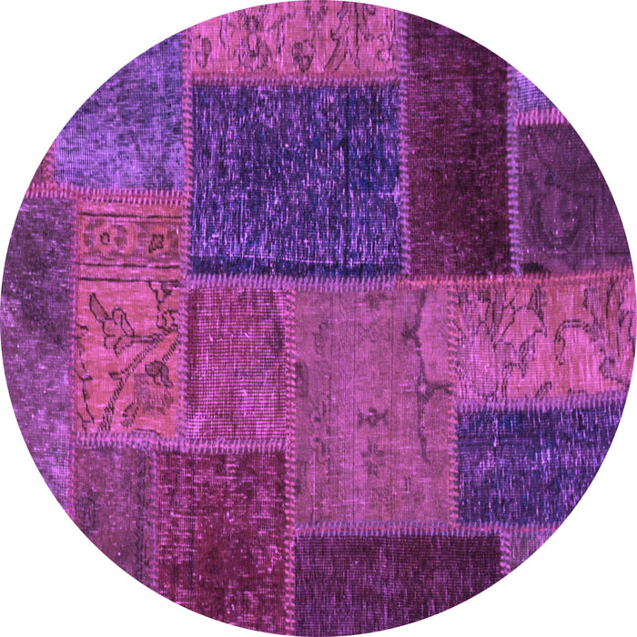 Round Machine Washable Patchwork Purple Transitional Area Rugs, wshabs1263pur