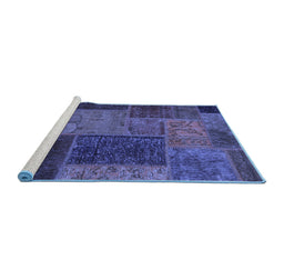 Sideview of Machine Washable Patchwork Blue Transitional Rug, wshabs1263blu