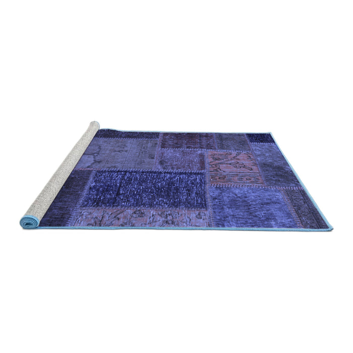 Sideview of Machine Washable Patchwork Blue Transitional Rug, wshabs1263blu