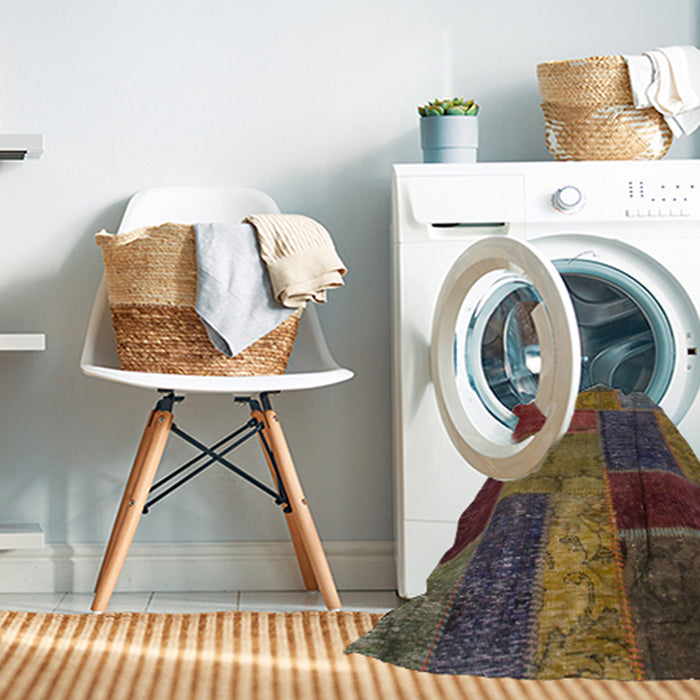 Machine Washable Abstract Red Brown Rug in a Washing Machine, wshabs1263