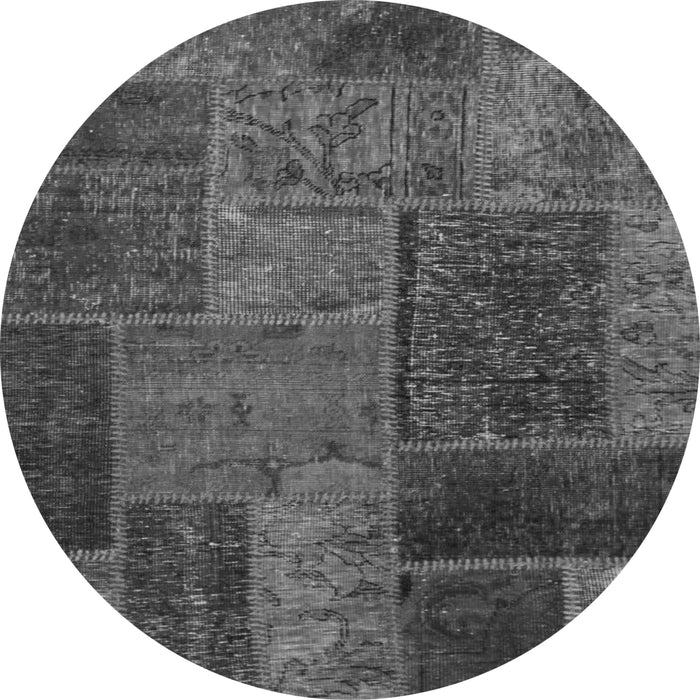 Round Machine Washable Patchwork Gray Transitional Rug, wshabs1263gry