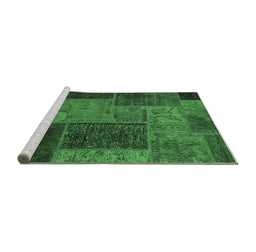 Sideview of Machine Washable Patchwork Emerald Green Transitional Area Rugs, wshabs1263emgrn