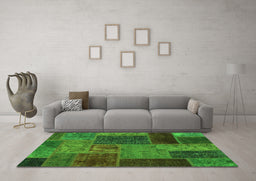 Machine Washable Patchwork Green Transitional Area Rugs in a Living Room,, wshabs1263grn