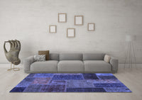 Machine Washable Patchwork Blue Transitional Rug, wshabs1263blu