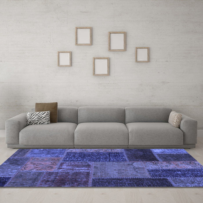 Machine Washable Patchwork Blue Transitional Rug in a Living Room, wshabs1263blu