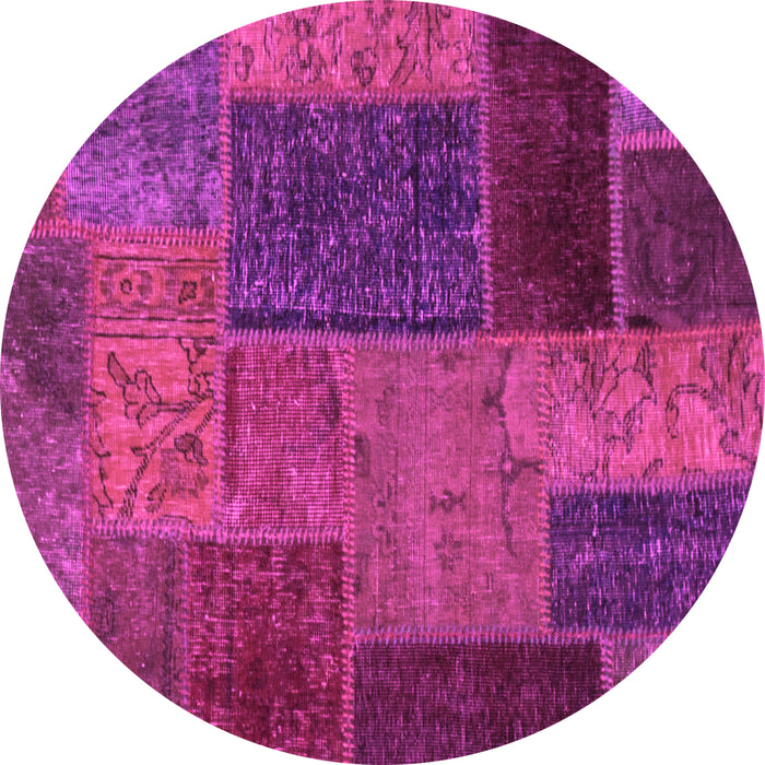 Round Machine Washable Patchwork Pink Transitional Rug, wshabs1263pnk
