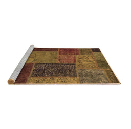 Sideview of Machine Washable Patchwork Brown Transitional Rug, wshabs1263brn