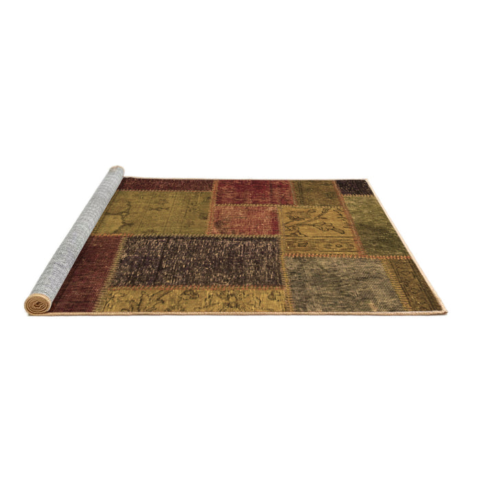 Sideview of Machine Washable Patchwork Brown Transitional Rug, wshabs1263brn