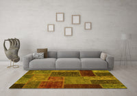 Machine Washable Patchwork Yellow Transitional Rug, wshabs1263yw