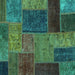 Square Machine Washable Patchwork Turquoise Transitional Area Rugs, wshabs1263turq