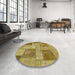 Round Abstract Dark Bisque Brown Patchwork Rug in a Office, abs1264