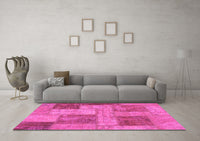 Machine Washable Patchwork Pink Transitional Rug, wshabs1264pnk