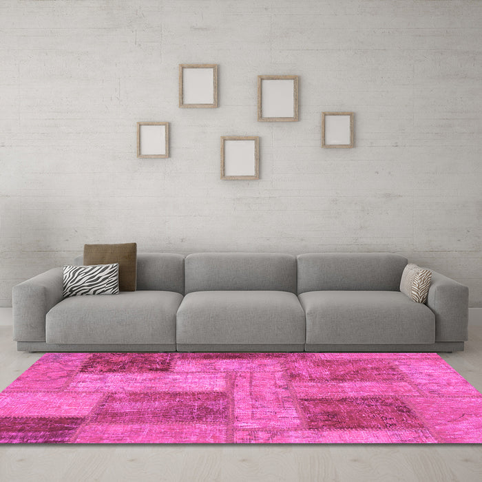 Machine Washable Patchwork Pink Transitional Rug in a Living Room, wshabs1264pnk