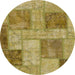 Round Abstract Dark Bisque Brown Patchwork Rug, abs1264