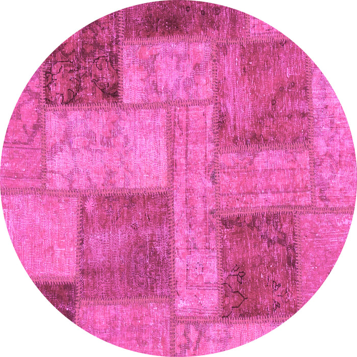Round Machine Washable Patchwork Pink Transitional Rug, wshabs1264pnk