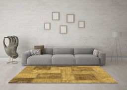 Machine Washable Patchwork Brown Transitional Rug in a Living Room,, wshabs1264brn