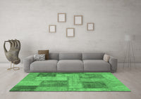 Machine Washable Patchwork Emerald Green Transitional Rug, wshabs1264emgrn