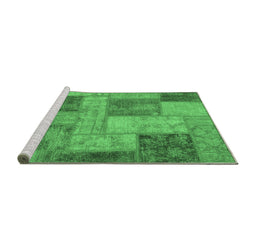 Sideview of Machine Washable Patchwork Emerald Green Transitional Area Rugs, wshabs1264emgrn