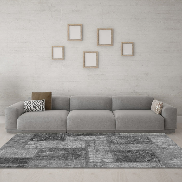 Machine Washable Patchwork Gray Transitional Rug in a Living Room,, wshabs1264gry