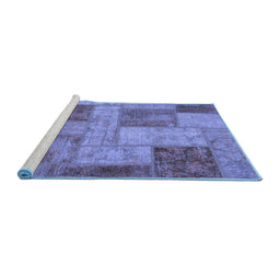 Sideview of Machine Washable Patchwork Blue Transitional Rug, wshabs1264blu