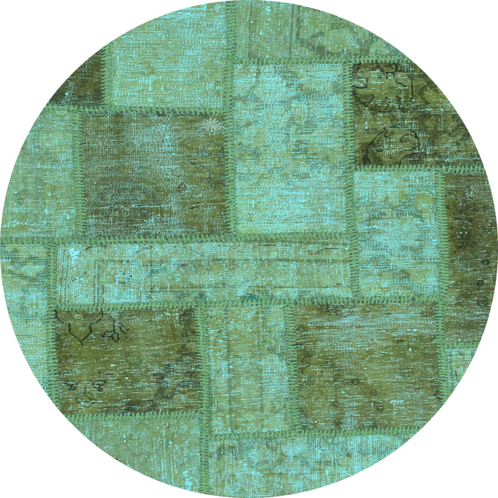 Round Machine Washable Patchwork Light Blue Transitional Rug, wshabs1264lblu