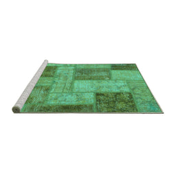 Sideview of Machine Washable Patchwork Turquoise Transitional Area Rugs, wshabs1264turq