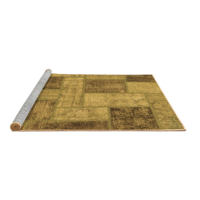 Sideview of Machine Washable Patchwork Brown Transitional Rug, wshabs1264brn