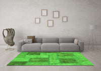 Machine Washable Patchwork Green Transitional Rug, wshabs1264grn