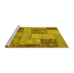 Sideview of Machine Washable Patchwork Yellow Transitional Rug, wshabs1264yw