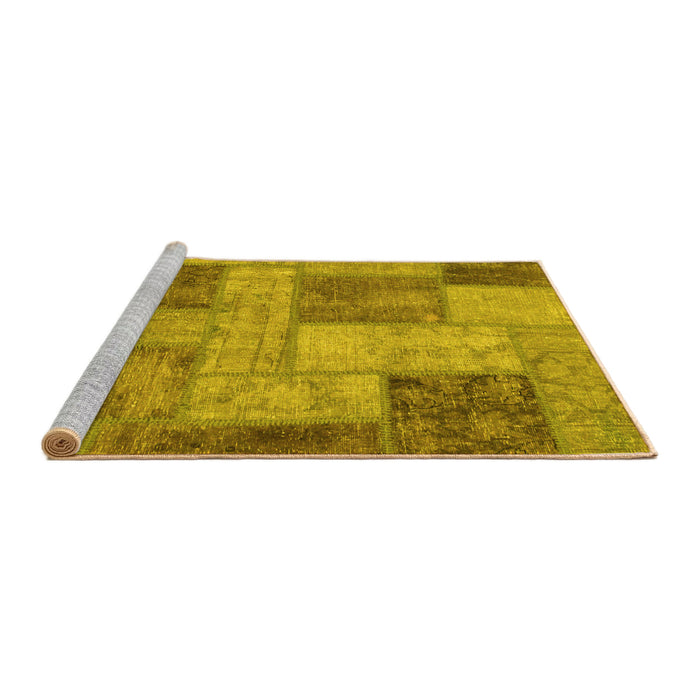 Sideview of Machine Washable Patchwork Yellow Transitional Rug, wshabs1264yw