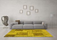 Machine Washable Patchwork Yellow Transitional Rug, wshabs1264yw