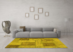 Machine Washable Patchwork Yellow Transitional Rug in a Living Room, wshabs1264yw