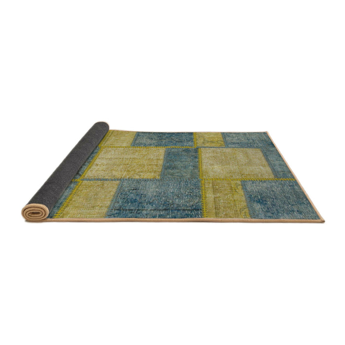 Sideview of Abstract Copper Green Patchwork Rug, abs1265