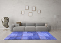 Machine Washable Patchwork Blue Transitional Rug, wshabs1265blu