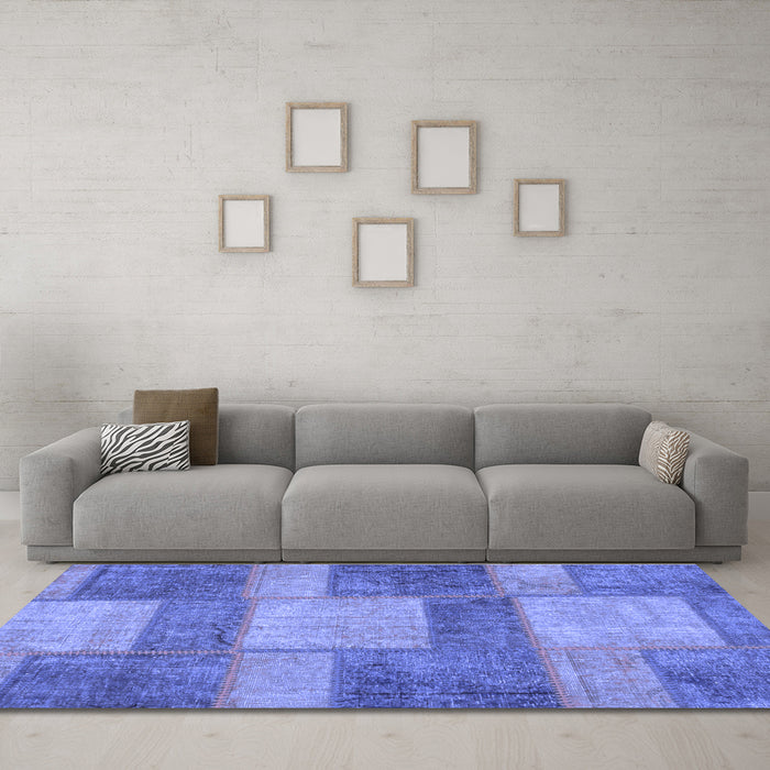 Machine Washable Patchwork Blue Transitional Rug in a Living Room, wshabs1265blu