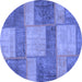 Round Machine Washable Patchwork Blue Transitional Rug, wshabs1265blu