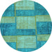 Round Machine Washable Patchwork Light Blue Transitional Rug, wshabs1265lblu