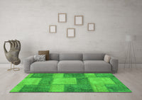 Machine Washable Patchwork Green Transitional Rug, wshabs1265grn